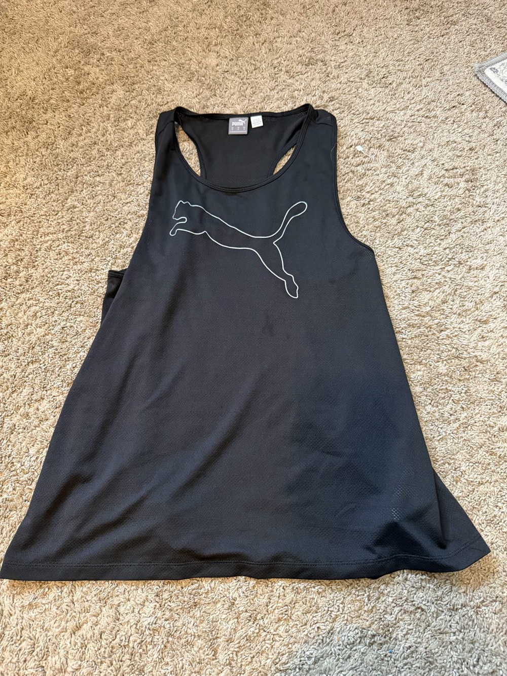 Puma Black Athletic Racerback Tank with Silver Logo